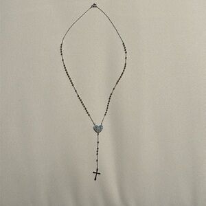 Rosary bead necklace w heart Nuestra Senora de Guadalupe